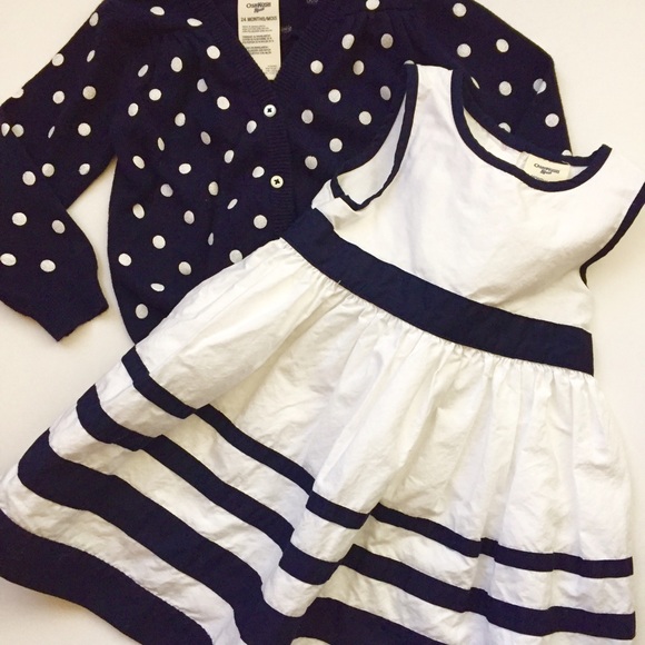 Osh Kosh navy blue & white dress & sweater set