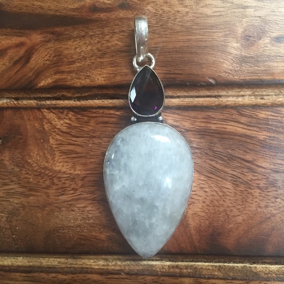 Moonstone and faceted amethyst 925 silver pendant