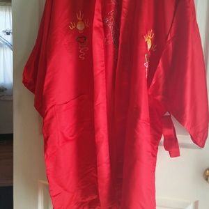 100% Pure Silk Red Robe with Hand Embroidery