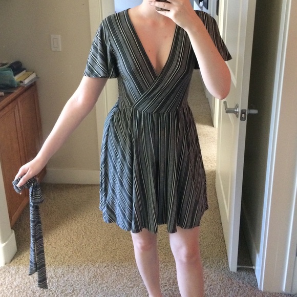 UO Striped Surplice Wrap Dress