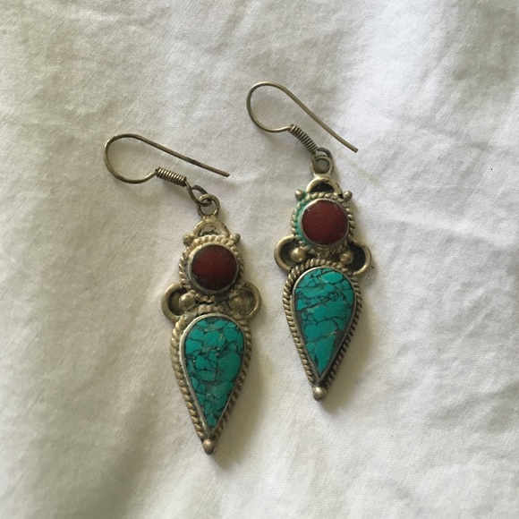 Turquoise and silver drop earrings