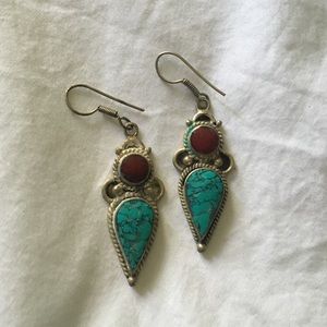 Turquoise and silver drop earrings