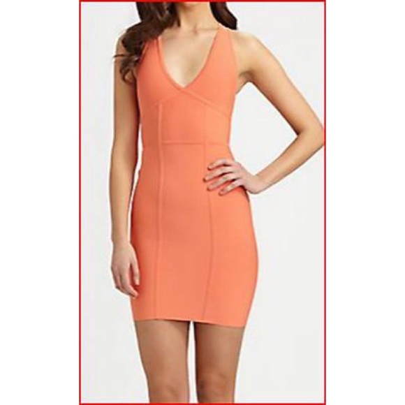 BCBGMaxAzria Peach Racerback Bandage Dress Sz S