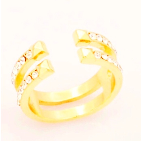 💍NWT Gold Double-Bar Pave' Ring 💍 - Picture 1 of 2