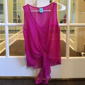 Hot pink blouse with tie