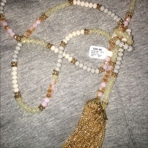 multicolor beaded tassel knot necklace