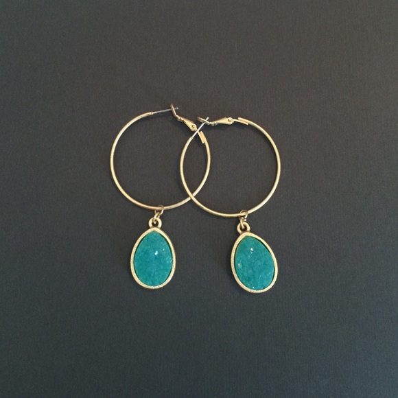 Teal Drop Hoop Earrings