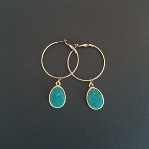 Teal Drop Hoop Earrings