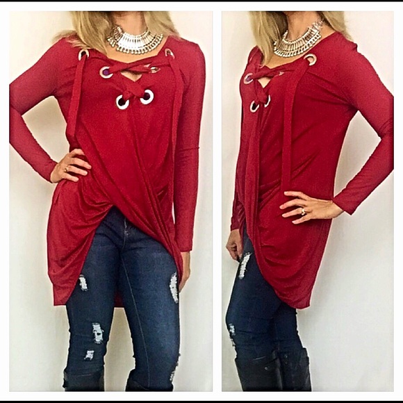 WOW Asymmetrical Lace Up Tunic Small 💋 - Picture 2 of 4