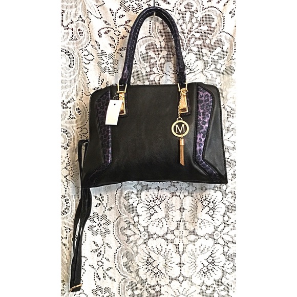 Boutique Handbags - Cheetah Purple Black Vegan Leather Satchel Tote Boutique Handbags - Cheetah Purple Black Vegan Leather Satchel Tote