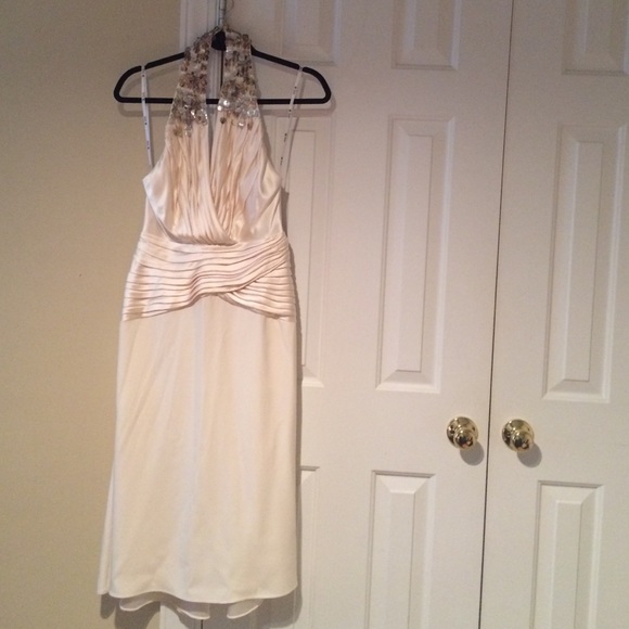 Tadashi Beaded Ivory Backless Halter Dress, Sz 6