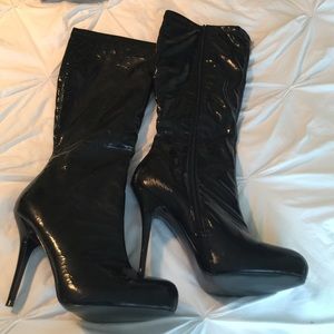 Black Patent-Finish Dress Boots
