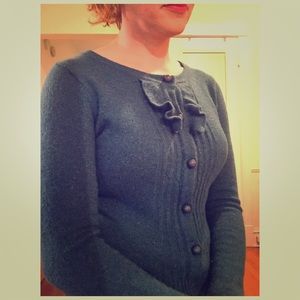 Blue Green Ruffle Cardigan