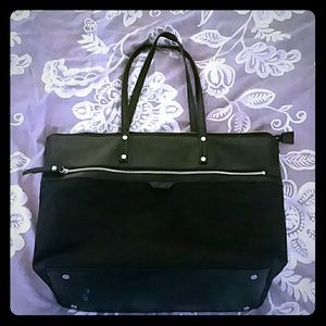 TUTILO black leather nylon tote laptop bag