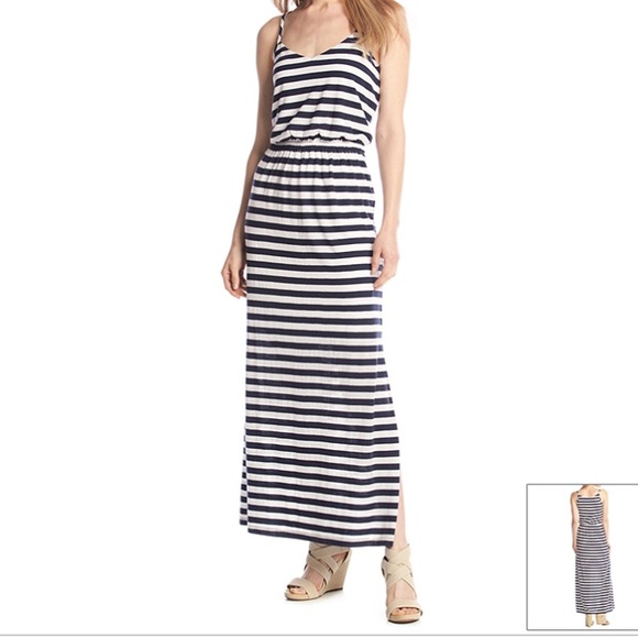(Sizes S, L, XL) Navy & White Striped Maxi Dress - Picture 3 of 3