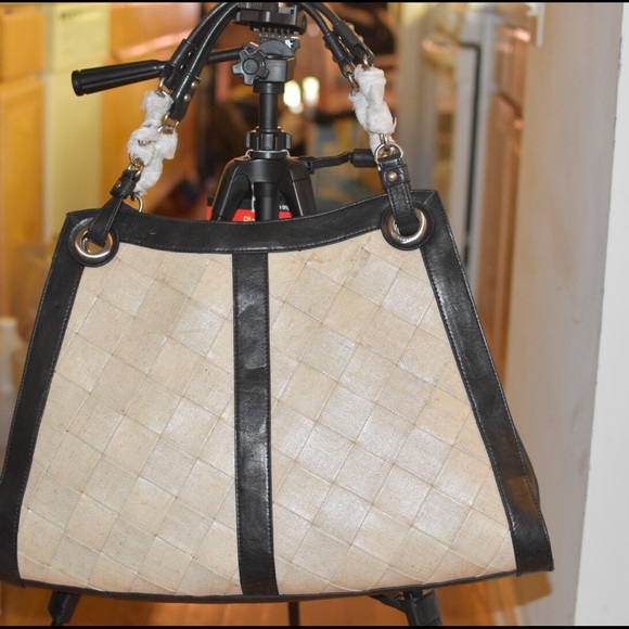 Beautiful leather/ and coated woven linen bag