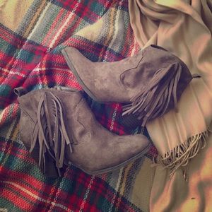 Brown fringe bootie