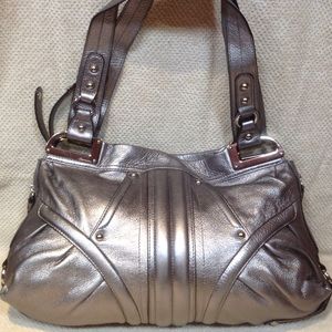 B.MAKOWSKY PEWTER GENUINE LEATHER HANDBAG