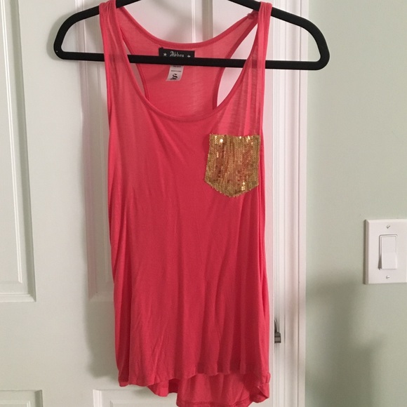 Racerback Tank Top with Sequin Pocket
