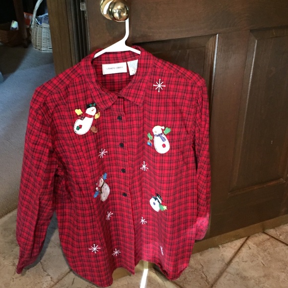 Red plaid Christmas blouse