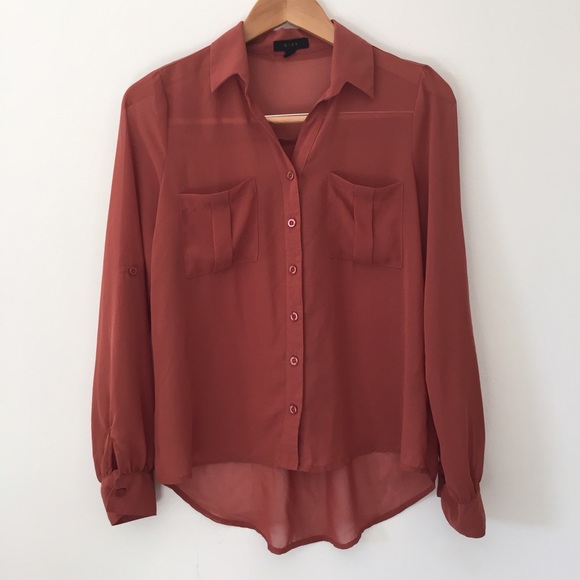 mine Tops - MINE sheer hi low burnt caramel blouse