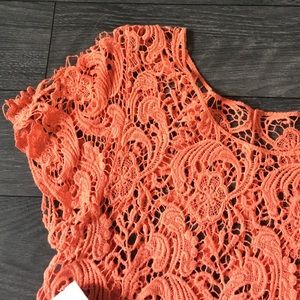 Sabo Skirt Tops - Gorgeous Coral Lace Detail Overlay Top Sabo Skirt Tops - Gorgeous Coral Lace Detail Overlay Top