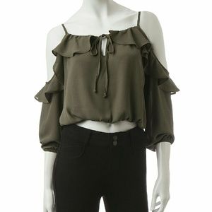 Liberty Love Green Ruffled Cold Shoulder