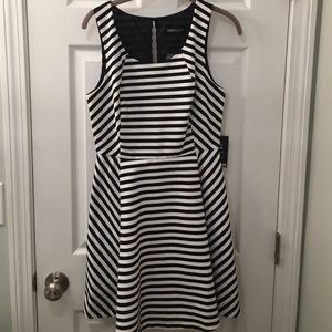 Striped fit and flare dress with keyhole back