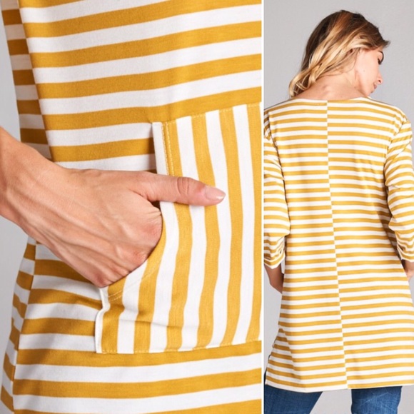 S-L Front Pocket Stripe Tunic Top Mustard - Picture 2 of 4