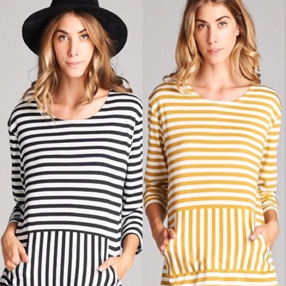 S-L Front Pocket Stripe Tunic Top Mustard - Picture 3 of 4
