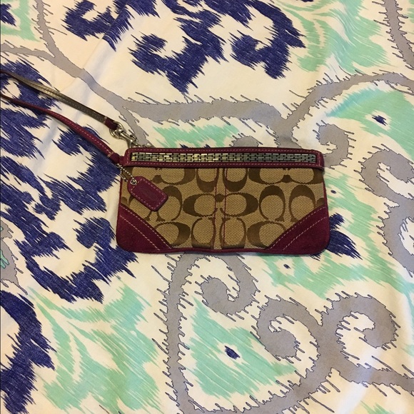 Coach Handbags - Coach Original Logo Purple Suede Wristlet