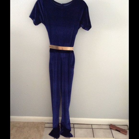 midnight blue velvet jumpsuit