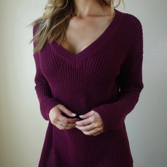 {Last One}-Burgundy Ribbed Sweater Dress- - Picture 4 of 4