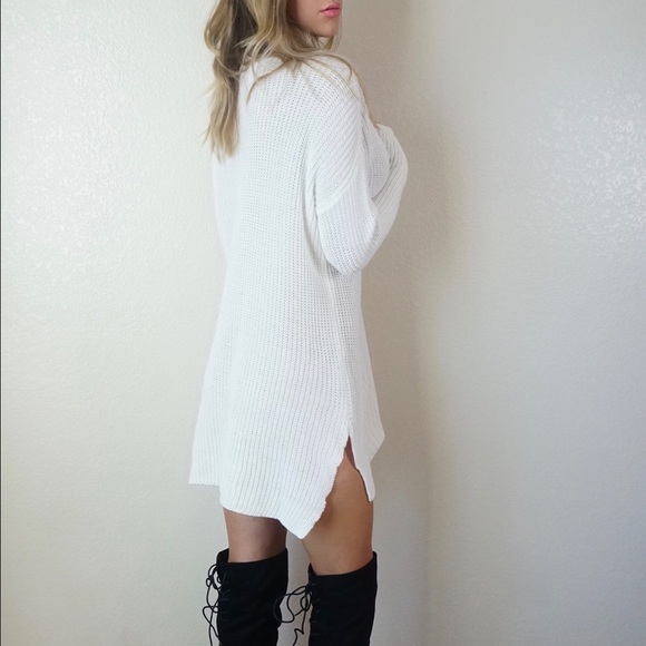 {Last One}-White Ribbed Sweater Dress- - Picture 3 of 4