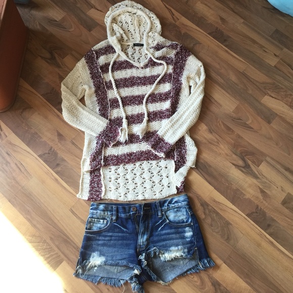 **SOLD** Free people Hooded striped hi lo sweater