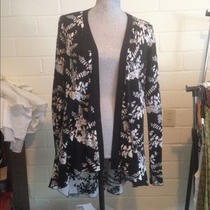 Black and white floral open cardigan
