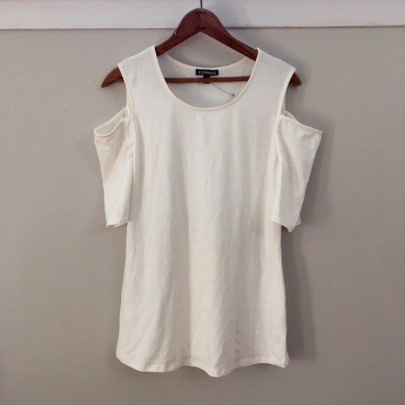 Express Tops - {Express} cold shoulder top in white
