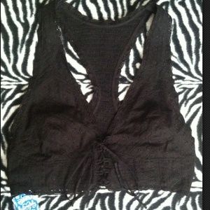 Free People Embroidered Black Crop Top, Sz L - NWT