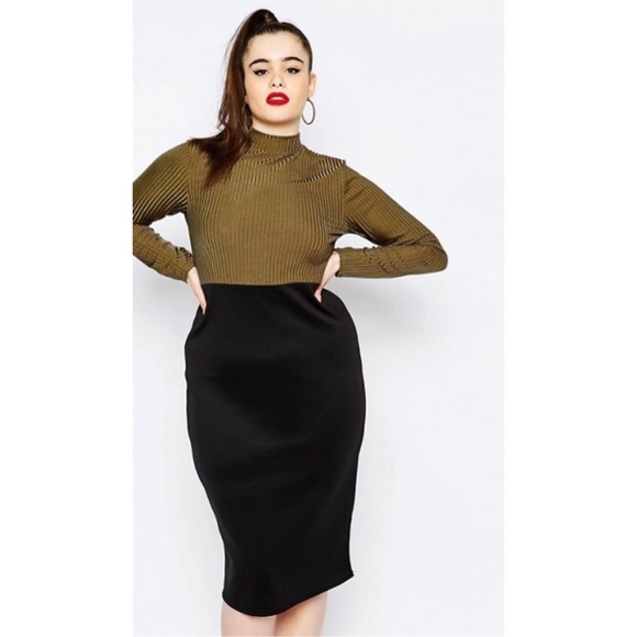 High Neck Ribbed Midi Dress