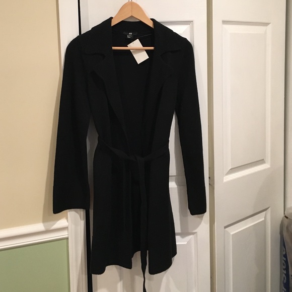 Long belted cardigan