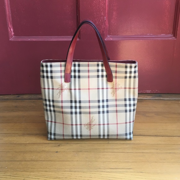 Authentic Burberry Haymarket Check Tote Handbag