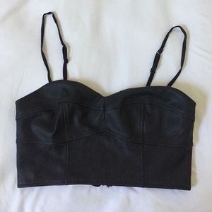 Cross applique PU leather rivet buckle bustier tube top