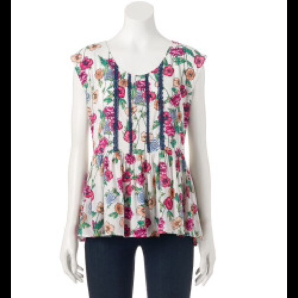 FLASH SALE  Lauren Conrad Sz M Floral Peplum Top - Picture 5 of 6