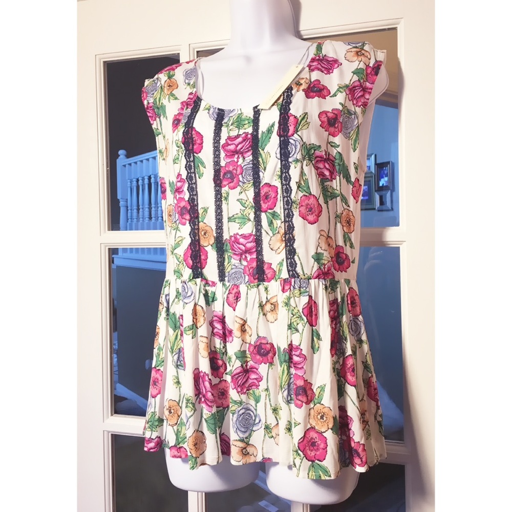 FLASH SALE  Lauren Conrad Sz M Floral Peplum Top - Picture 6 of 6