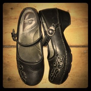 Black Dansko Mary Janes with fancy stitching