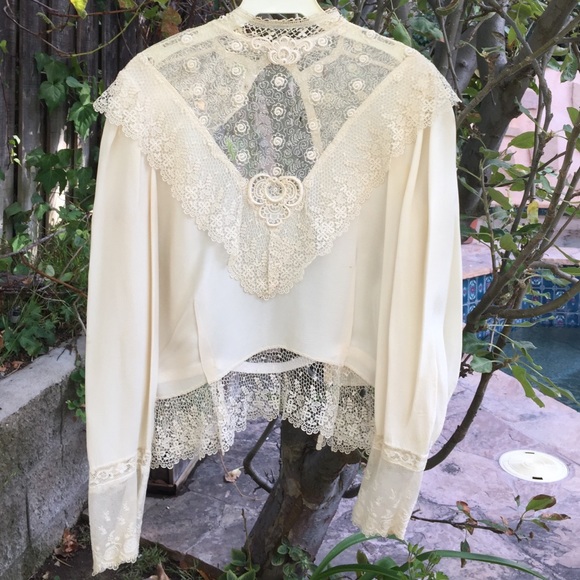 vintage handmade Tops - Ivory vintage crepe lace blouse handmade
