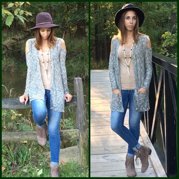 Cold Shoulder Marled Cardigan - Picture 2 of 4