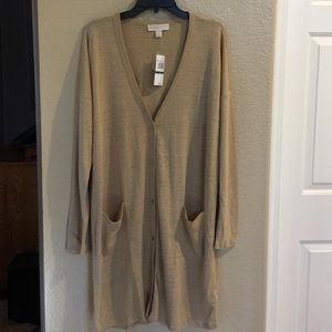 Michael Kors Sweater Khaki Long Button Front Large