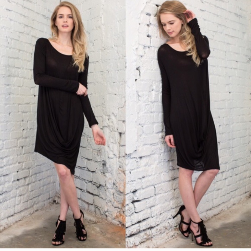 Asymmetrical Hem Black Dress