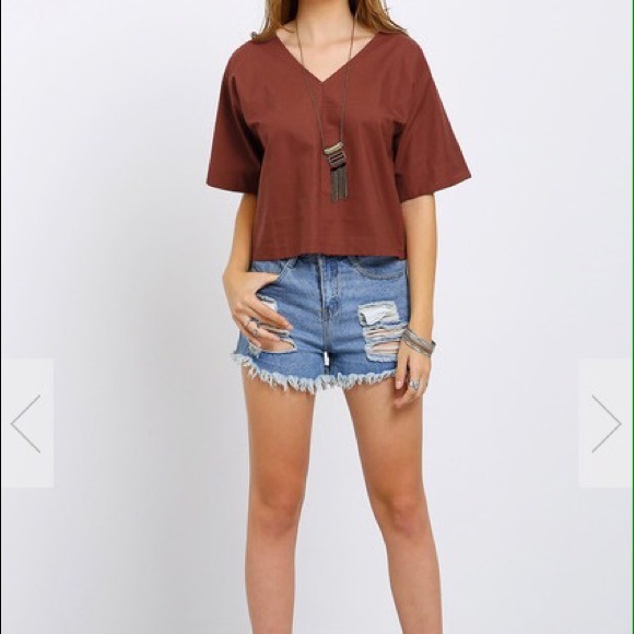 Red V Neck Loose Blouse - Picture 2 of 3